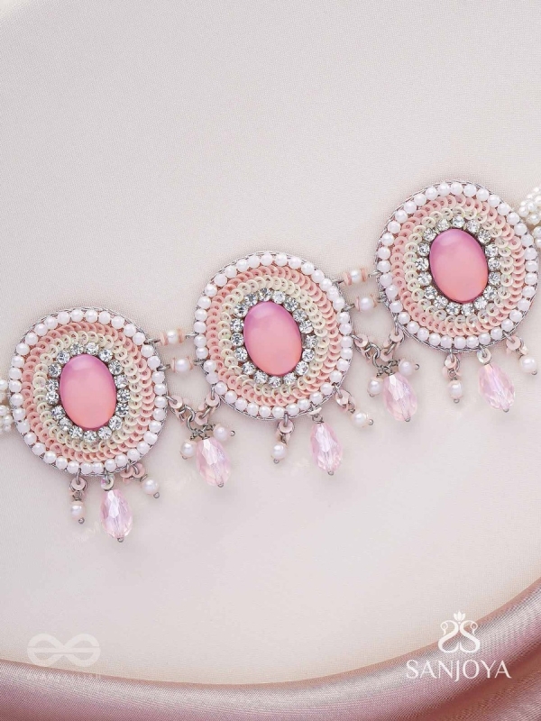 Nishru - Life In Spring - Stones, Glass Drops And Beads Hand Embroidered Neckpiece