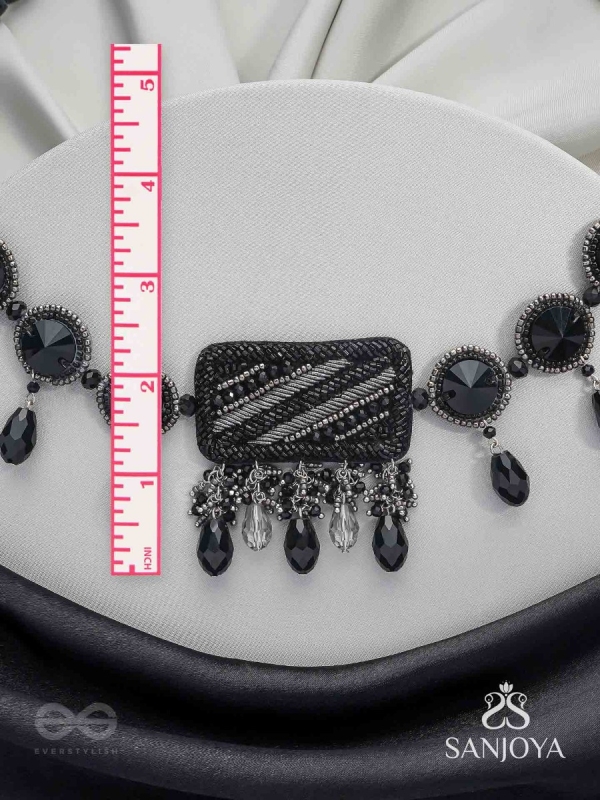 Anjyeta - Starry Nights - Beads, Cutdana And Glass Drops Hand Embroidered Neckpiece