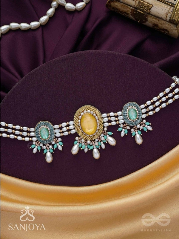 Divitmat - The Heavenly Skies - Stone And Beads Hand Embroidered Neckpiece