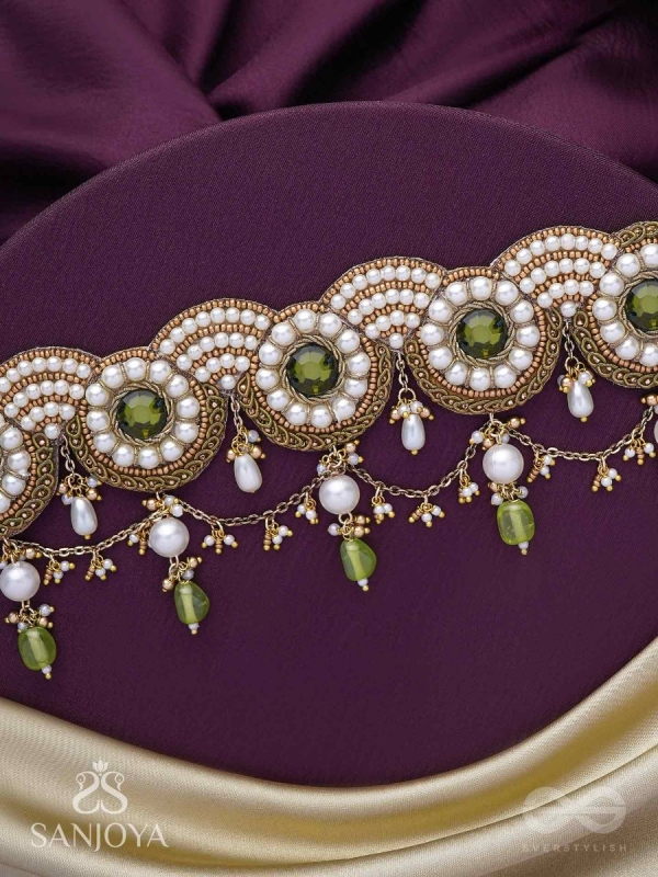 Pradavya - The Goddess Glamour - Stones, Beads And Pearls Hand Embroidered Neckpiece