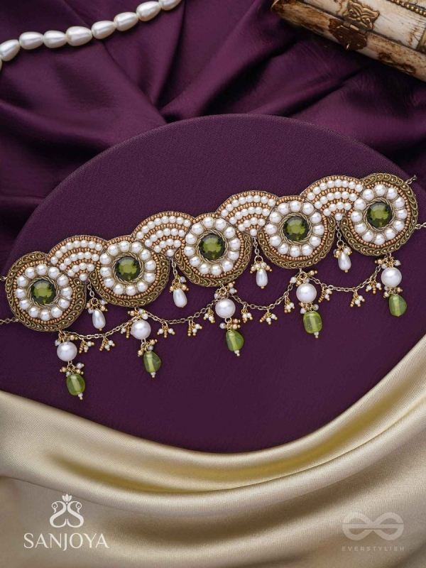 Pradavya - The Goddess Glamour - Stones, Beads And Pearls Hand Embroidered Neckpiece