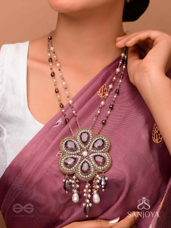 Bahukusumita - The Garden Gala - Stone, Beads And Pearls Hand Embroidered Neckpiece