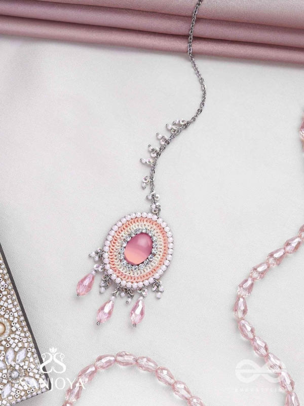 Alijihvika - The Sweet Mist - Stone, Sequins And Glass Drop Hand Embroidered Maangtika