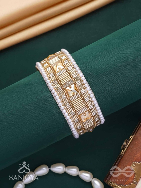 Sthagara - The Golden Hour - Stone, Cutdana And Beads Hand Embroidered Cuff Bracelet