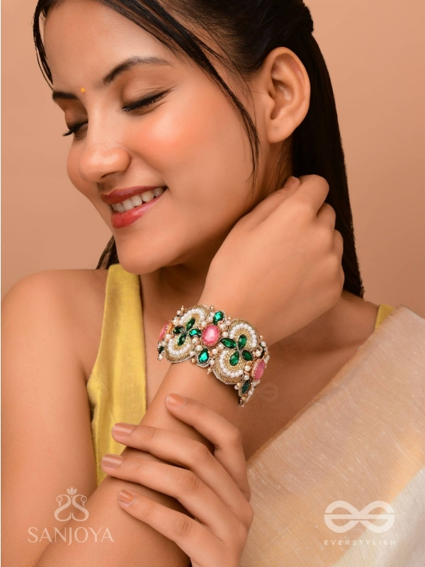 Savitra - The Spring Flowers - Stones And Beads Hand Embroidered Bangle 