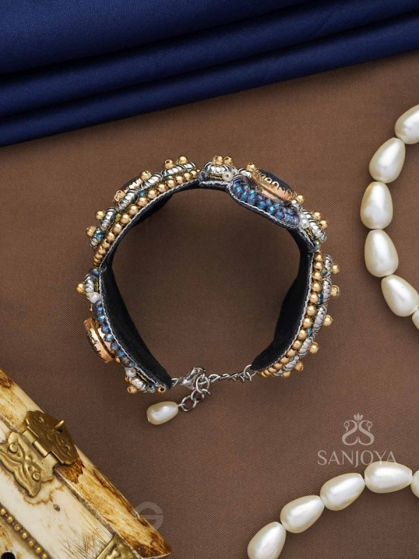 Aadhvara - The Celestial Skies - Stone And Beads Hand Embroidered Cuff Bracelet