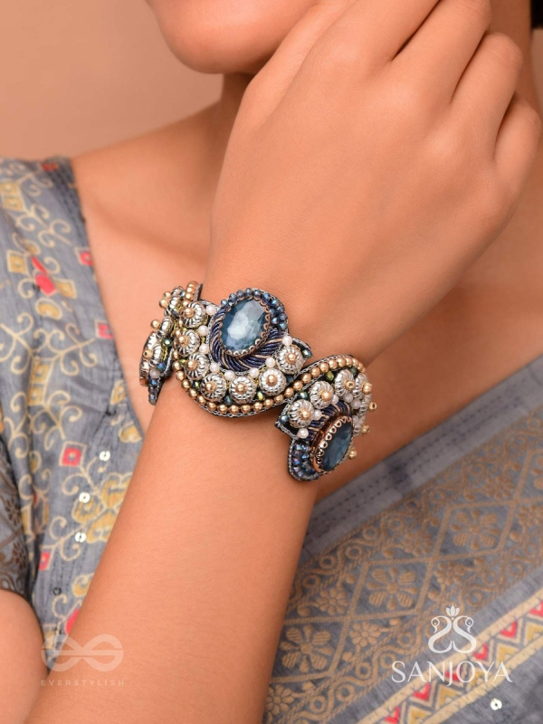 Aadhvara - The Celestial Skies - Stone And Beads Hand Embroidered Cuff Bracelet