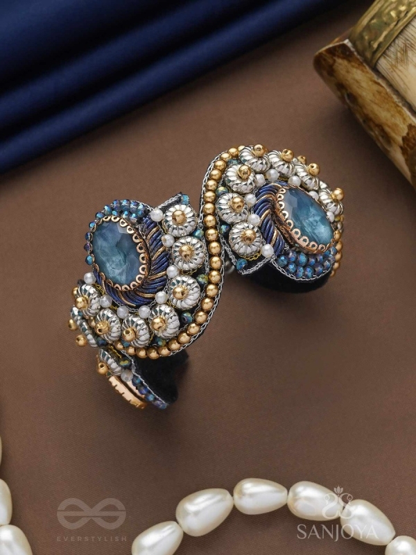 Aadhvara - The Celestial Skies - Stone And Beads Hand Embroidered Cuff Bracelet