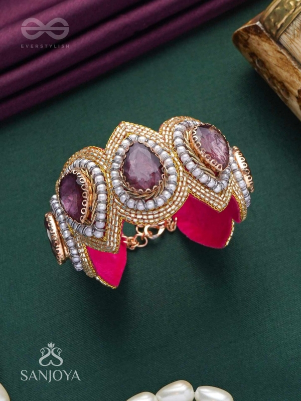 Pratijna - The Glowing Glamour - Stone, Beads And Cutdana Hand Embroidered Cuff Bracelet