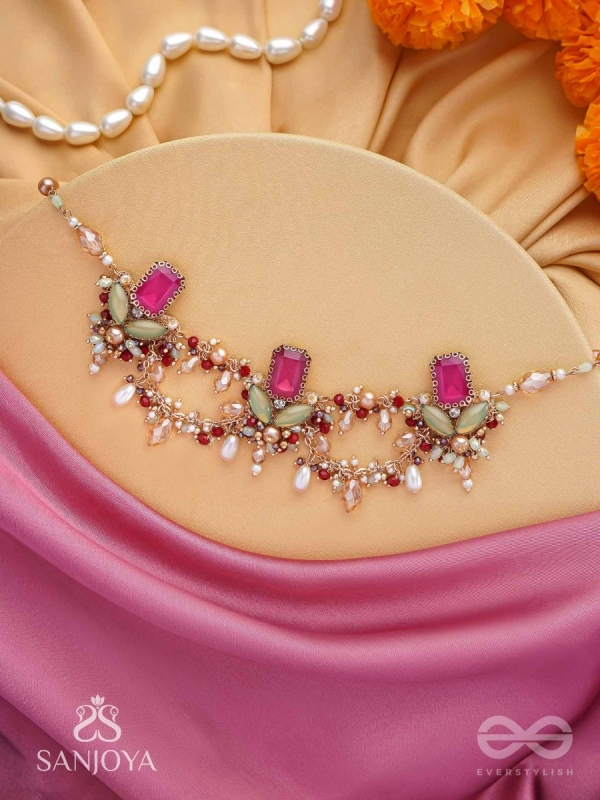Asita - The Regal Orchid - Stones, Beads And Pearls Hand Embroidered Neckpiece
