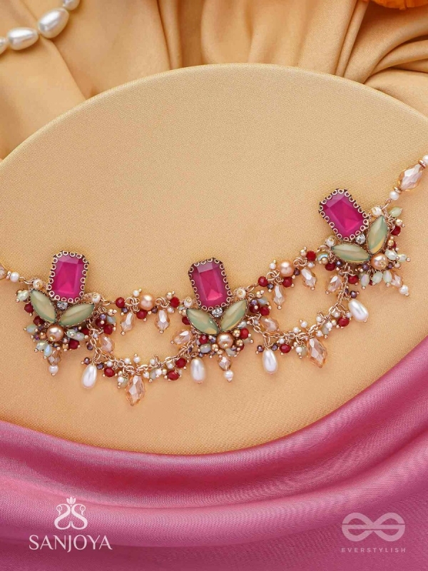 Asita - The Regal Orchid - Stones, Beads And Pearls Hand Embroidered Neckpiece