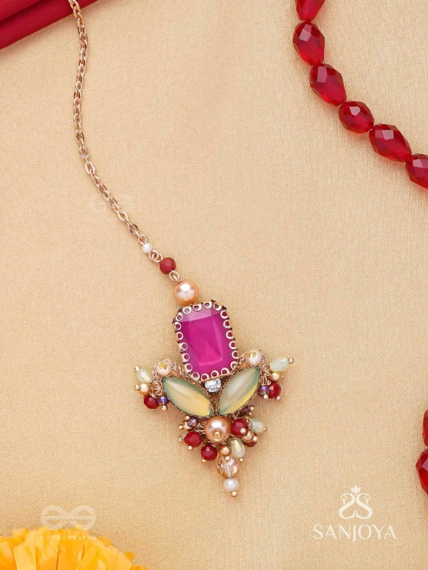 Madhudyana - Garden Of Spring - Stone And Beads Hand Embroidered Maangtika