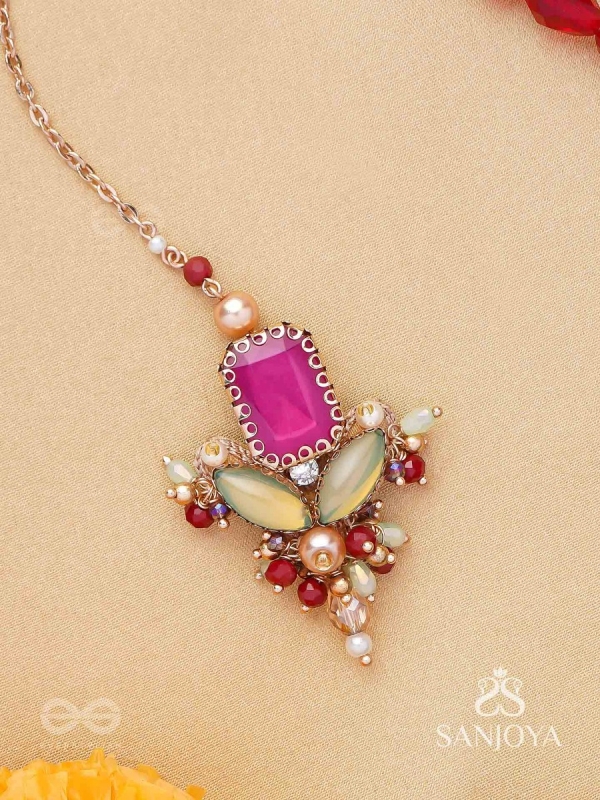 Madhudyana - Garden Of Spring - Stone And Beads Hand Embroidered Maangtika