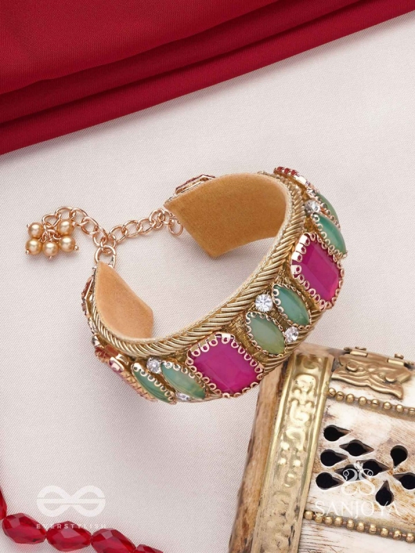 Satapattri - The Rosy Ferns - Stone Hand Embroidered Cuff Bracelet