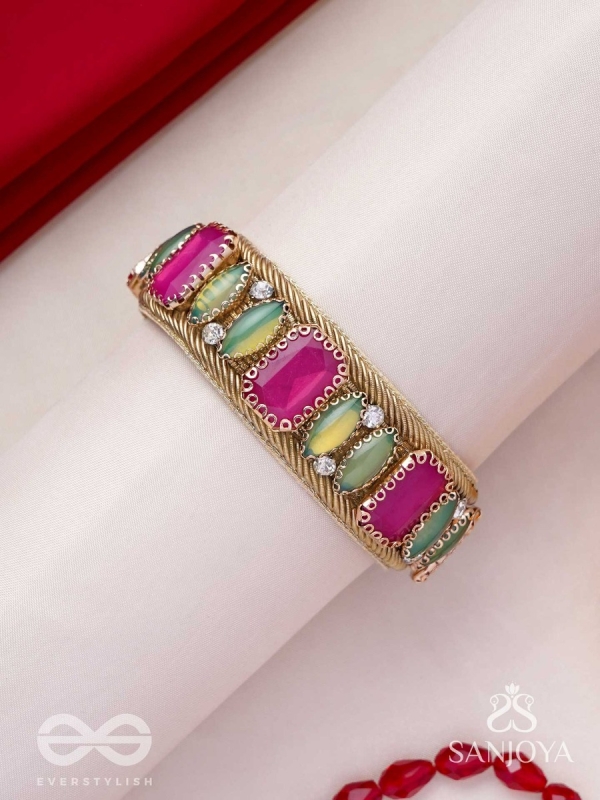 Satapattri - The Rosy Ferns - Stone Hand Embroidered Cuff Bracelet