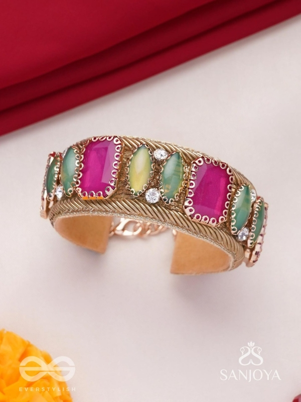 Satapattri - The Rosy Ferns - Stone Hand Embroidered Cuff Bracelet