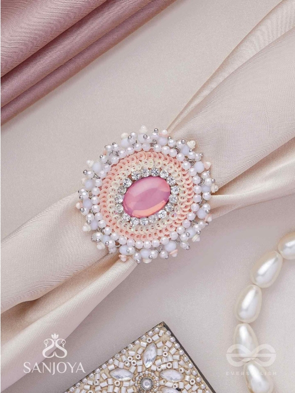 Anushayin- The Budding Faith- Stone, Beads And Sequins Hand  Embroidered Stud Ring