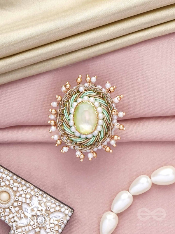 Dyutaka - The Enchanted Forest - Stone And Beads Hand Embroidered Ring (Adjustable)