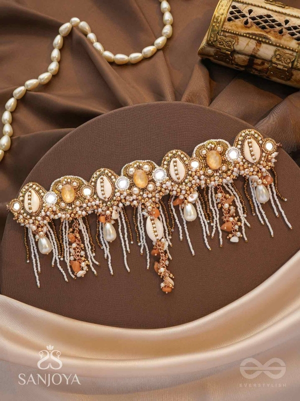 Sankhika- Coastal Gleam - Beads, Shells And Stone Hand Embroidered Neckpiece