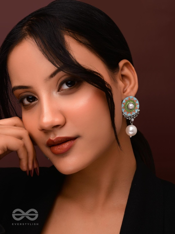 The Serene Carvings - Enamelled Oxidised Pearl Earrings