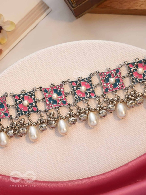 Blushing Blue Haze - Enamelled Oxidised Neckpiece