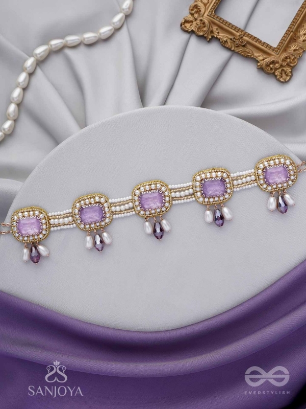 Sushtri- The Chaste Affection - Stones, Beads, Glass And Pearl Drops Hand Embroidered Choker Neckpiece