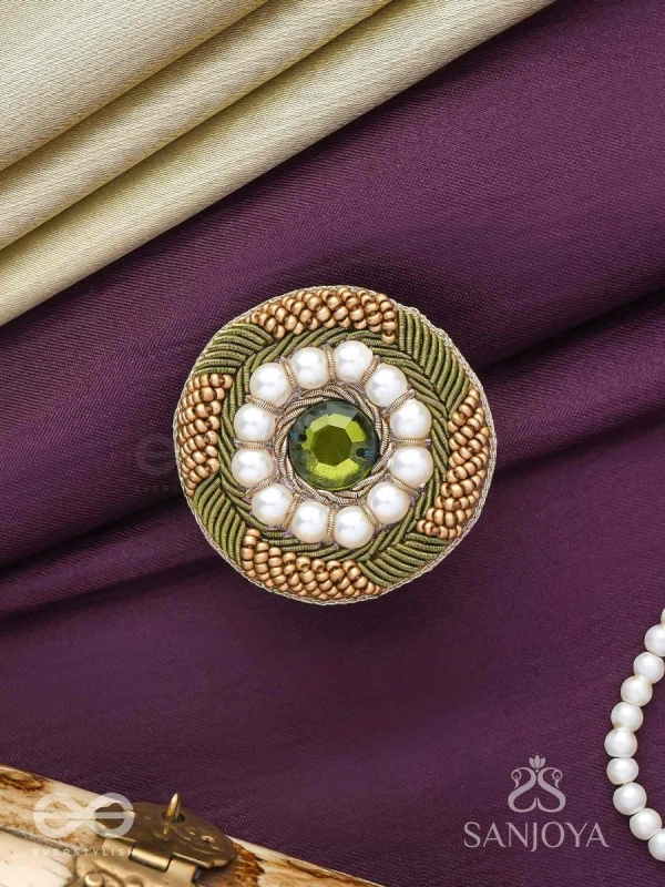 Aranyaja - Born In Forest - Beads And Stone Hand Embroidered Ring (Adjustable)