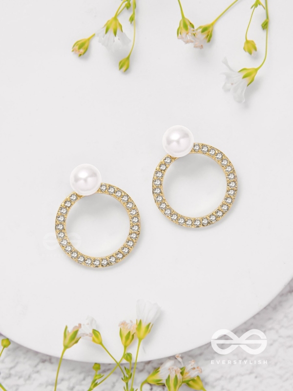 Polished Pearl - Golden Embellished Earrings