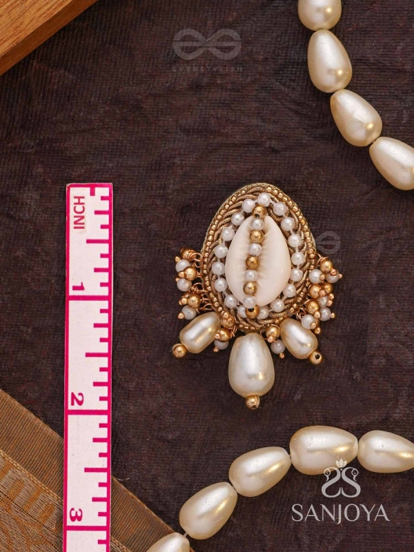 Dinara - The Shell Shoreline - Beads, Shells And Pearl Drops Hand Embroidered Earrings