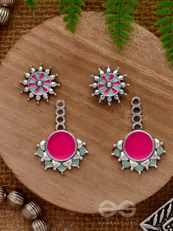 The Rosy Reefs - Statement  Enamelled Oxidised Ear Jackets