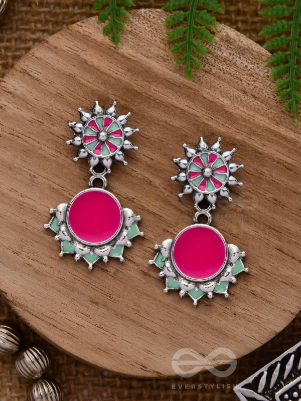 The Rosy Reefs - Statement  Enamelled Oxidised Ear Jackets