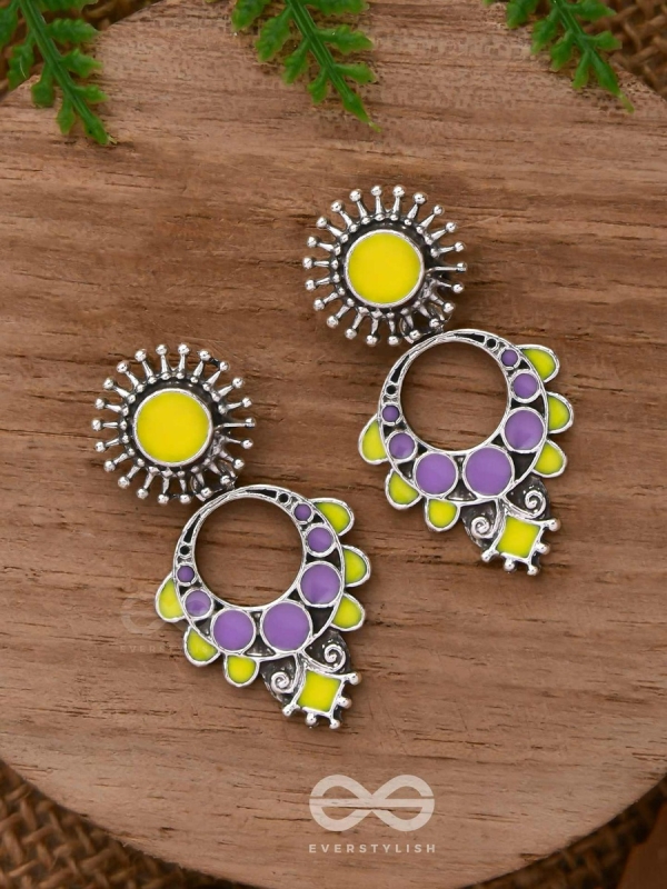 The Twilight Bloom - Statement Enamelled Oxidised Ear Jackets