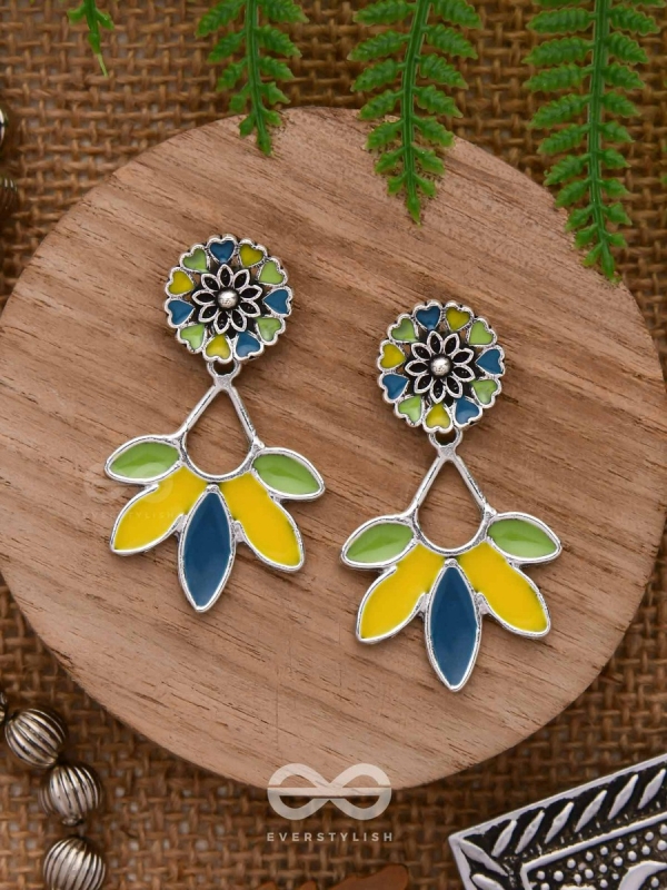 Sunlit Meadows - Statement Enamelled Oxidised Ear Jackets