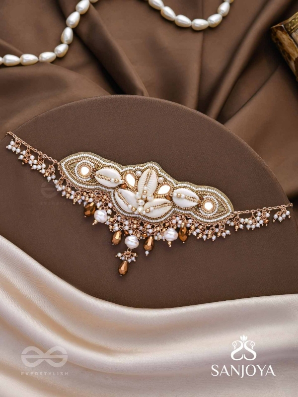 Parikul- The Shore Landscape- Shells, Beads And Glass Drops Hand Embroidered Choker Neckpiece