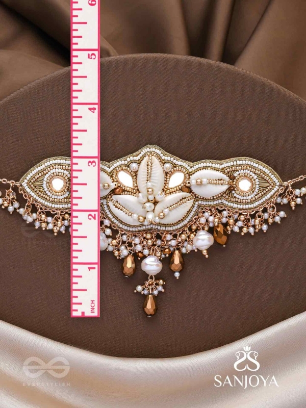 Parikul- The Shore Landscape- Shells, Beads And Glass Drops Hand Embroidered Choker Neckpiece