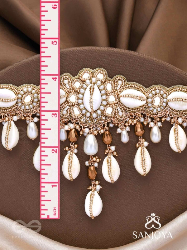 Lavana- The Coast Memoirs- Shells, Beads And Glass Drops Hand Embroidered Choker Neckpiece