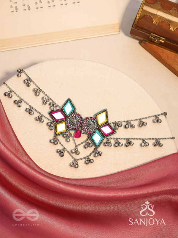 Bhuritejas- The Glorious Triflection- Mirror, Resham And Beads Hand Embroidered Choker Neckpiece