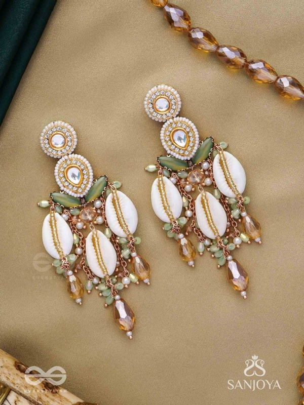 Divyaan- The Celestial Dreamdust- Shells, Beads, Polki And Kundan Finished Hand Embroidered Earrings