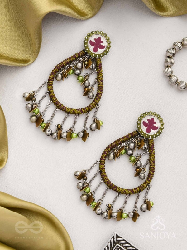 Haarit - The Olive Flutters - Beads Enamelled Oxidised Earrings