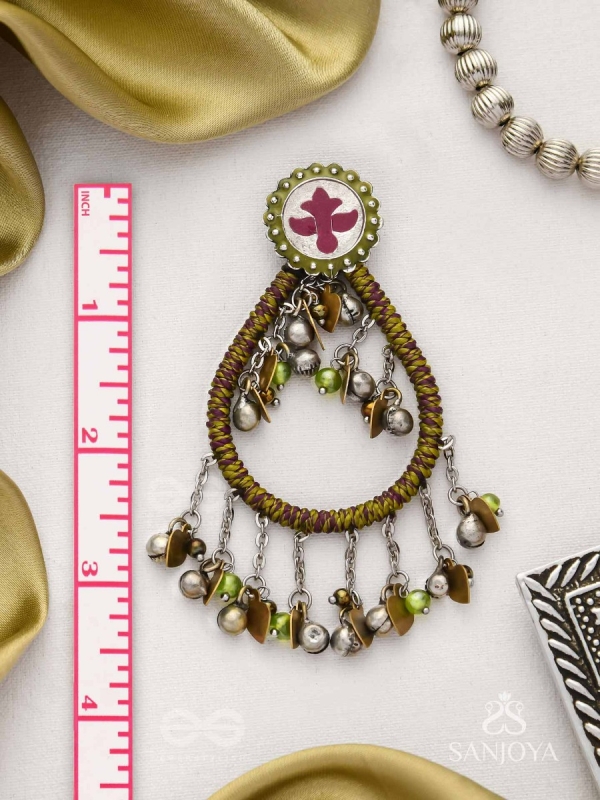 Haarit - The Olive Flutters - Beads Enamelled Oxidised Earrings