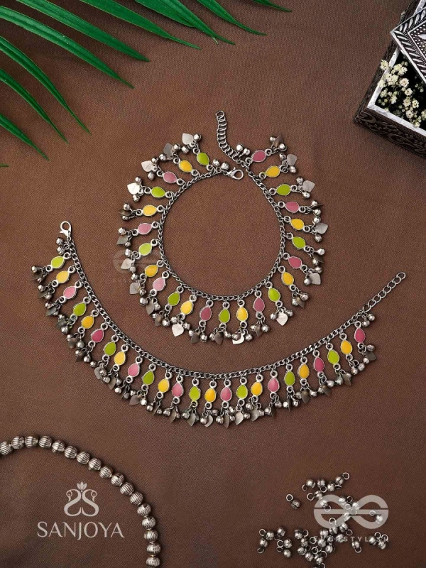 The Dainty Dazzle- Enamelled Oxidised Anklets (Set of 2)