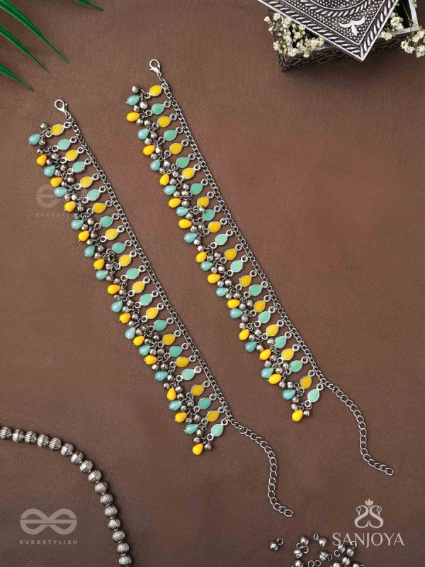 The Sunflower Garden- Enamelled Oxidised Anklets (Set of 2)
