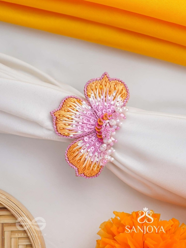 Saradgata- The Autumn Bloom - Resham, Beads And Sequins Hand Embroidered Ring (Adjustable)