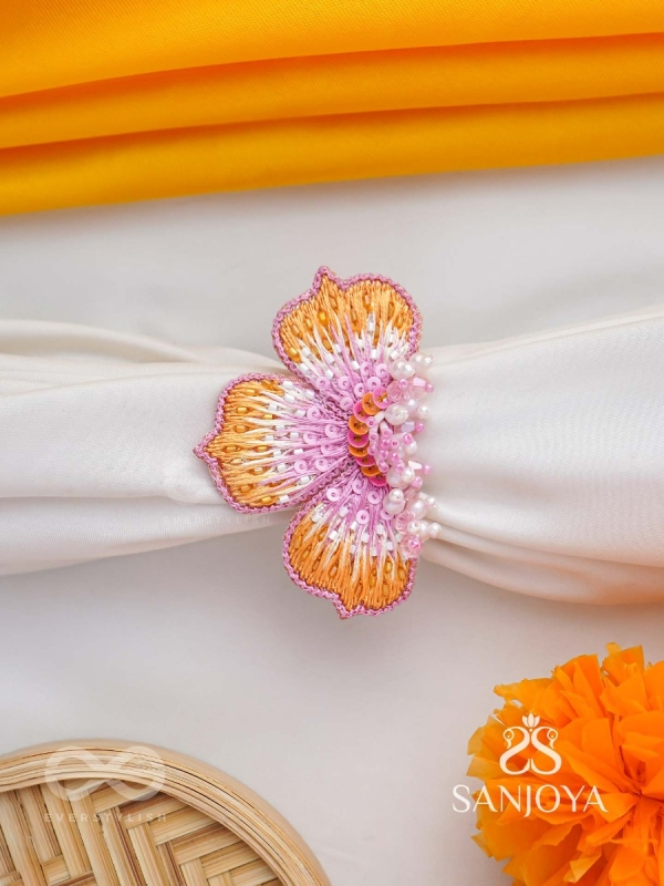 Saradgata- The Autumn Bloom - Resham, Beads And Sequins Hand Embroidered Ring (Adjustable)