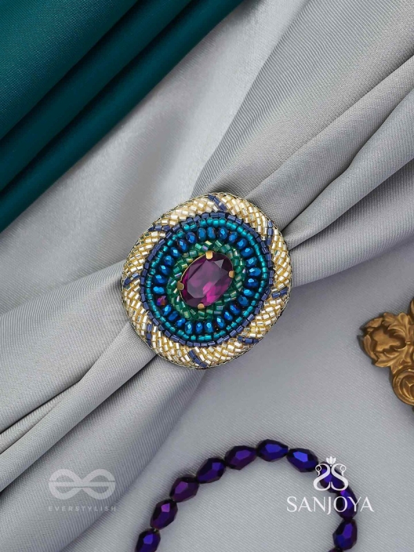 Rajavarta - The Amethyst Luck- Stone And Cutdana Hand Embroidered Ring (Adjustable)