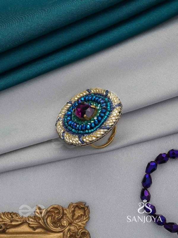 Rajavarta - The Amethyst Luck- Stone And Cutdana Hand Embroidered Ring (Adjustable)