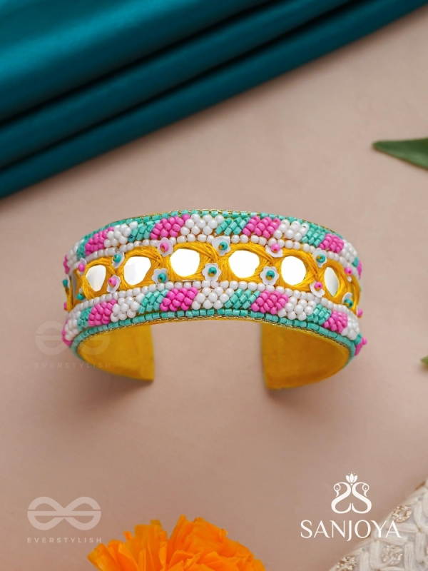 Madana- The Spring Poetry- Mirror, Resham And Beads Hand Embroidered Bangle