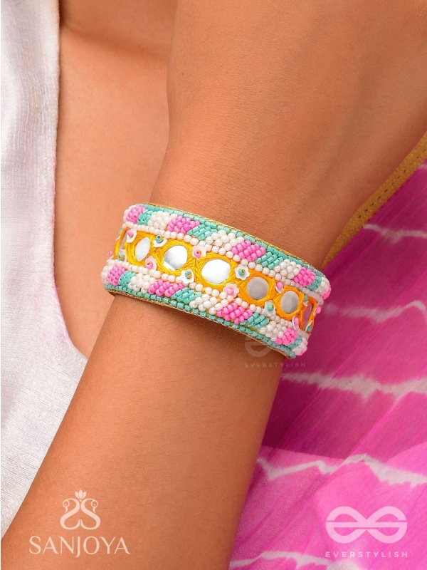 Madana- The Spring Poetry- Mirror, Resham And Beads Hand Embroidered Bangle