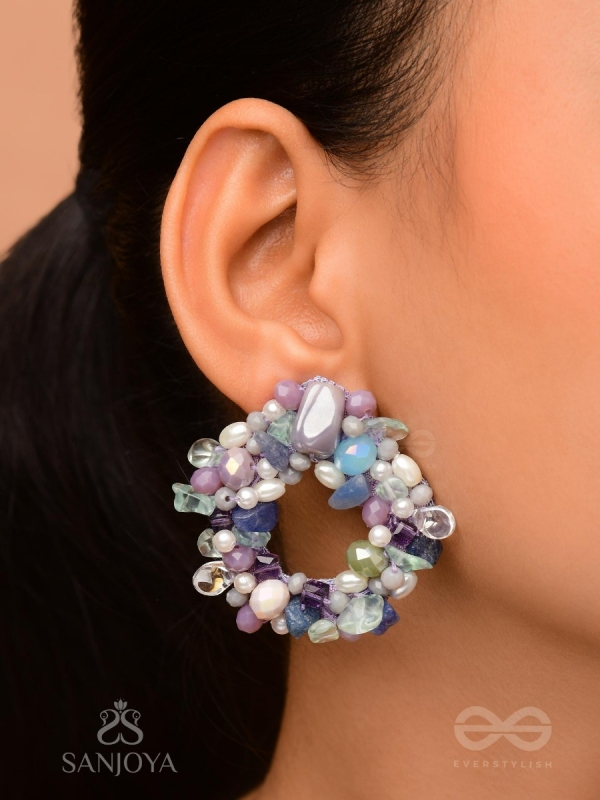 Vilohita - The Lilac Luxury- Beads Hand Embroidered Earrings