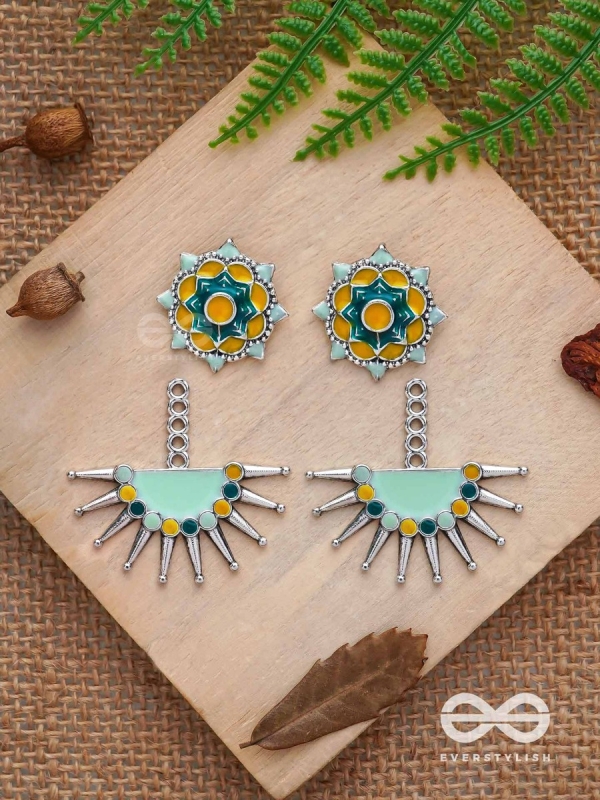 The Begonia Field- Enamelled Oxidised Ear Jackets